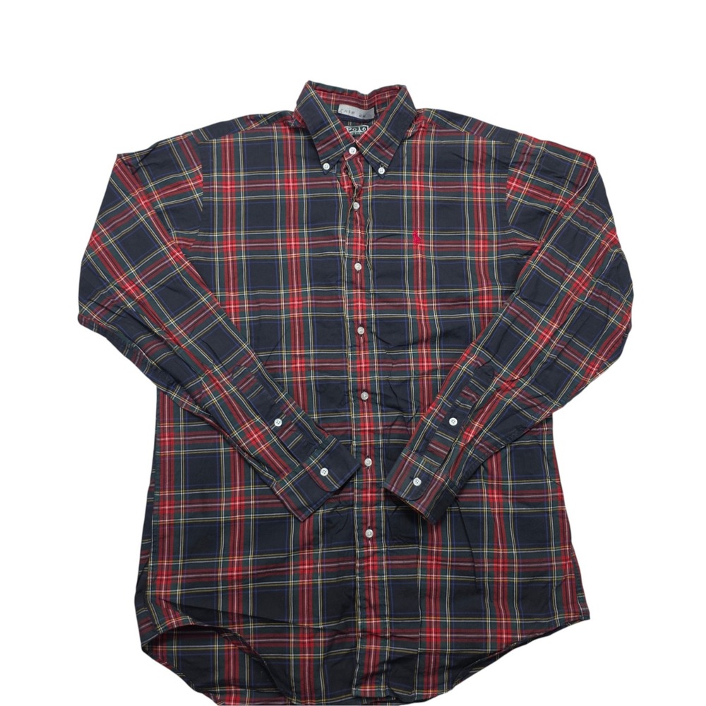 Polo Ralph Lauren Mens XL Plaid Button Down Shirt Navy Red Tartan Long Sleeve